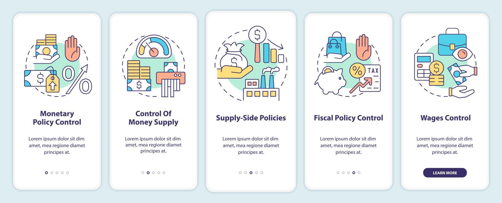 controlar la pantalla de la aplicación móvil de incorporación de la inflación. tutorial 5 pasos instrucciones gráficas editables con conceptos lineales. interfaz de usuario, ux, plantilla de interfaz gráfica de usuario. vector