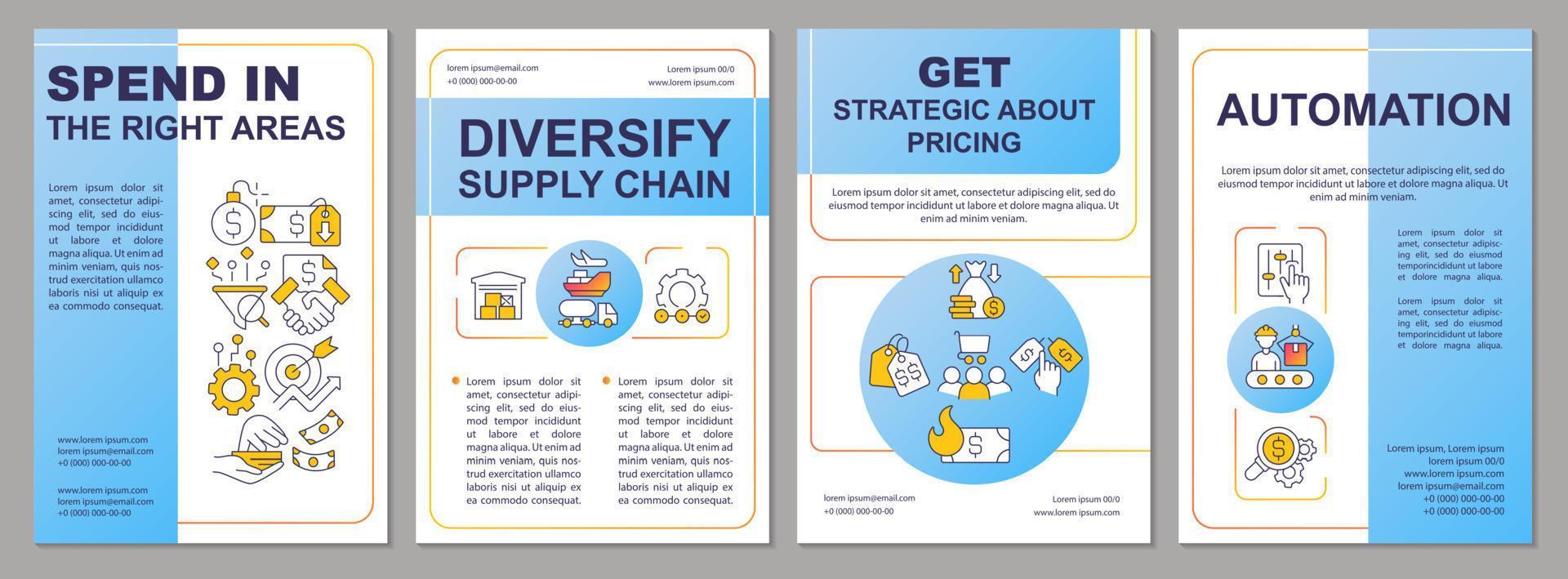 Inflation strategy for business blue brochure template. Leaflet design with linear icons. Editable 4 vector layouts for presentation, annual reports.