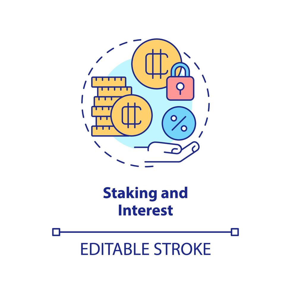 Staking and interest concept icon. Earn passive income. Way to make money on crypto abstract idea thin line illustration. Isolated outline drawing. Editable stroke. vector