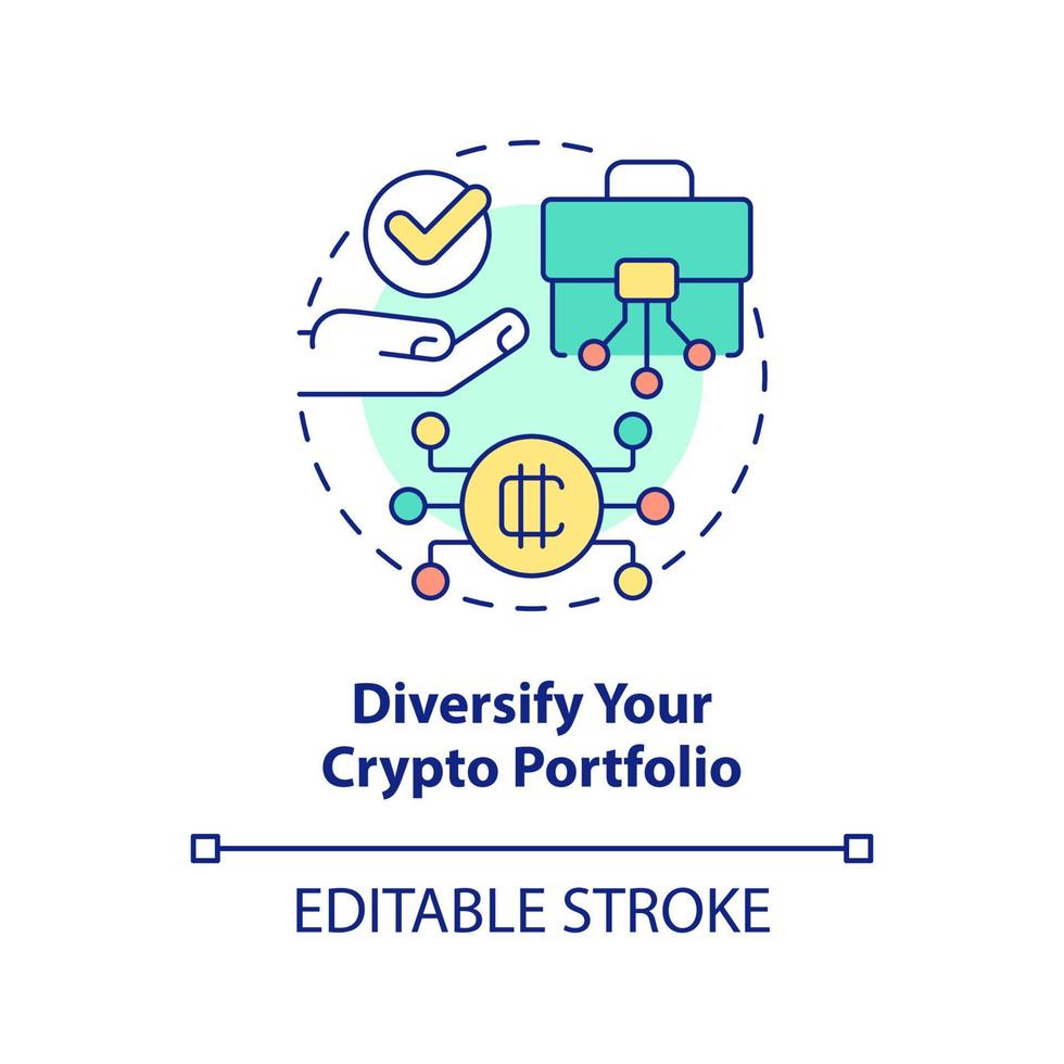 Diversify your crypto portfolio concept icon. Cryptocurrency advice abstract idea thin line illustration. Isolated outline drawing. Editable stroke. vector