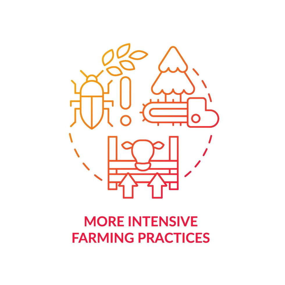 More intensive farming practices red gradient concept icon. Agriculture. Overpopulation effects abstract idea thin line illustration. Isolated outline drawing. vector