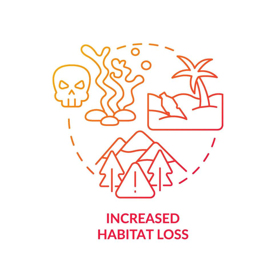 Increased habitat loss red gradient concept icon. Ecosystems vanishing. Overpopulation effect on nature abstract idea thin line illustration. Isolated outline drawing. vector