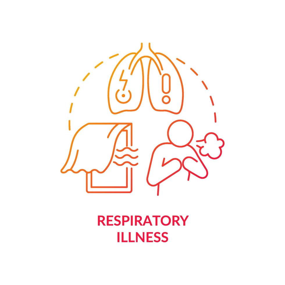 icono de concepto de gradiente rojo de enfermedad respiratoria. enfermedades infecciosas. efecto en la salud del hacinamiento idea abstracta ilustración de línea delgada. dibujo de contorno aislado. vector