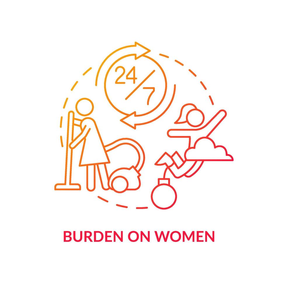 Burden on women red gradient concept icon. Increase responsibility. Social effect of overcrowding abstract idea thin line illustration. Isolated outline drawing. vector