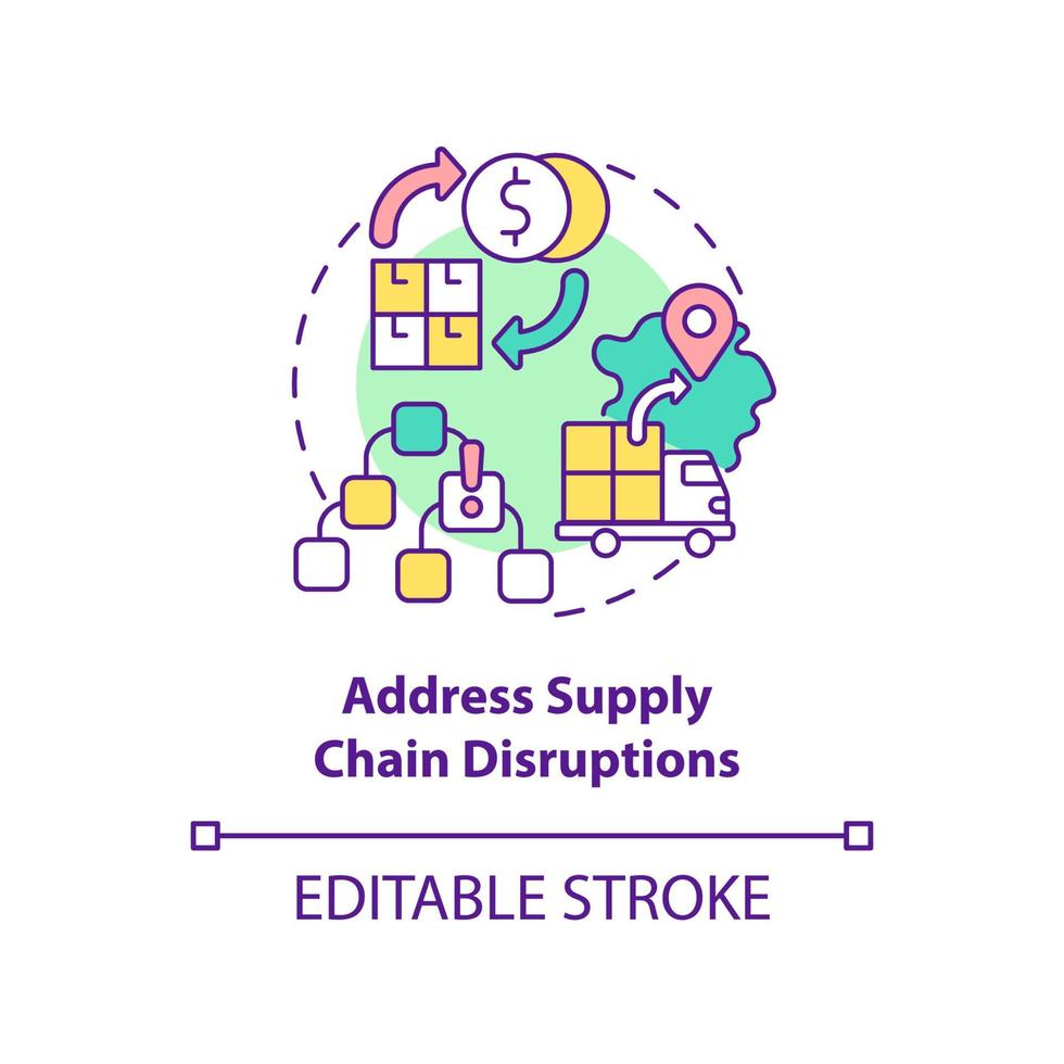 Address supply chain disruptions concept icon. Dealing with inflation in business abstract idea thin line illustration. Isolated outline drawing. Editable stroke. vector