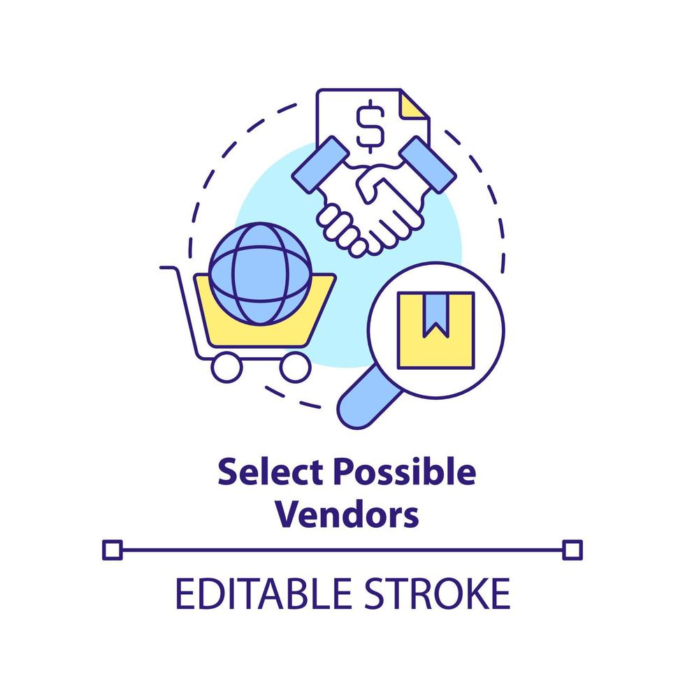 Select possible vendors concept icon. Basic procurement step abstract idea thin line illustration. Choosing suppliers. Isolated outline drawing. Editable stroke. vector