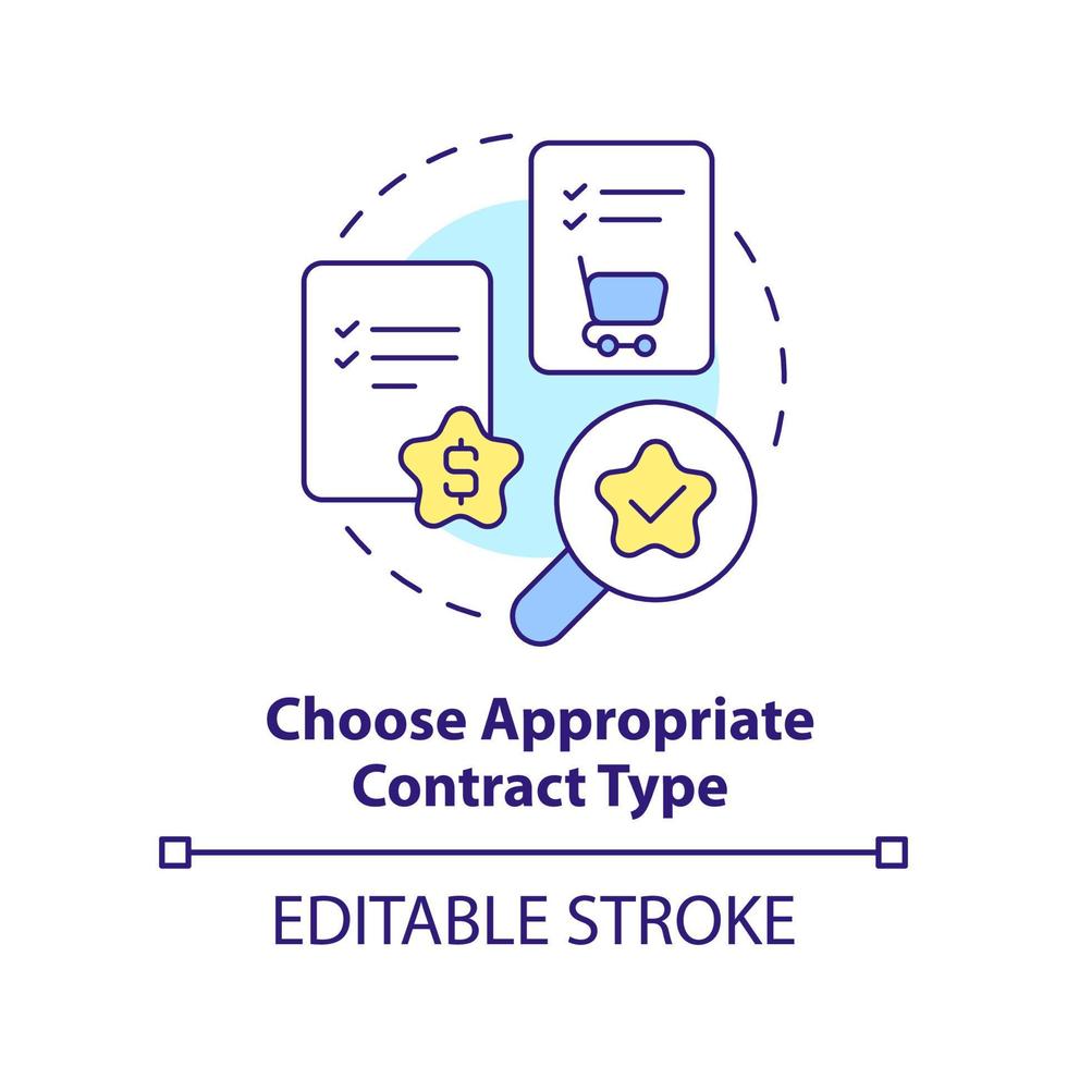 Choose appropriate contract type concept icon. Procurement process flow abstract idea thin line illustration. E commerce. Isolated outline drawing. Editable stroke. vector