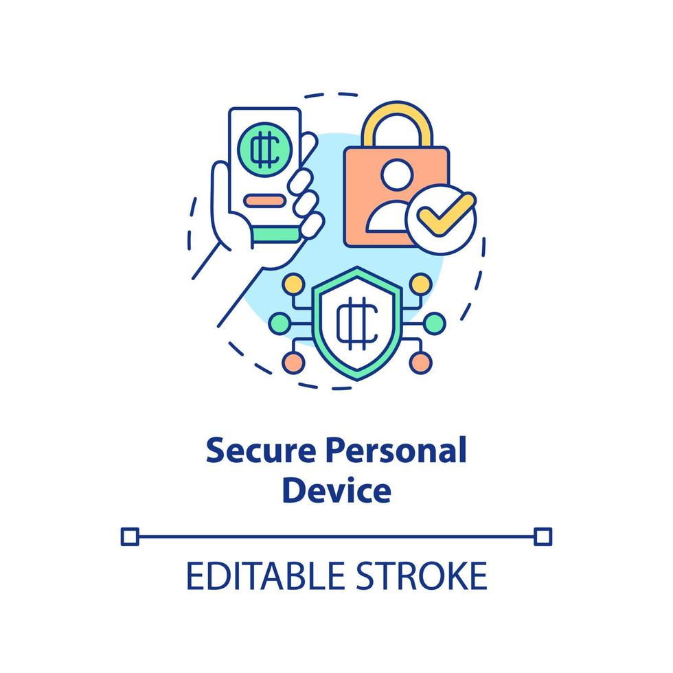 Secure personal device concept icon. Use strong antivirus. Crypto wallet security abstract idea thin line illustration. Isolated outline drawing. Editable stroke. vector