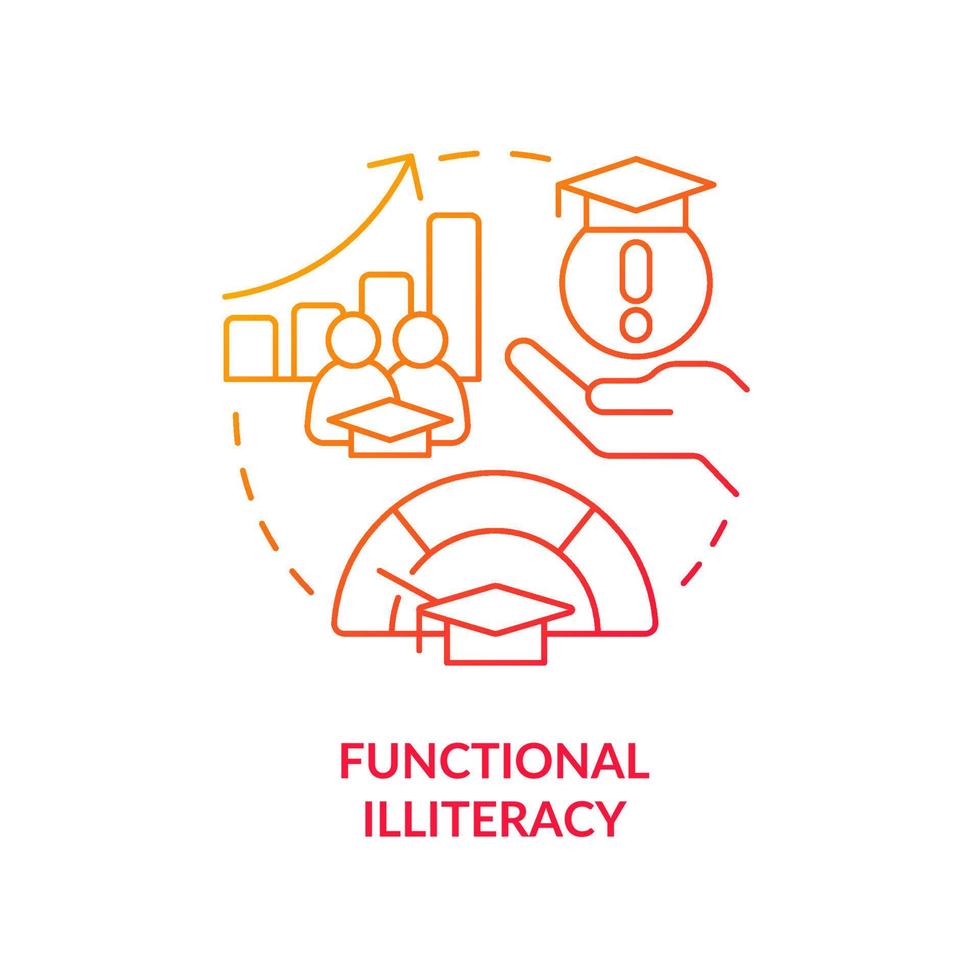 Functional illiteracy red gradient concept icon. Unprofessional staff. Social effect of overcrowding abstract idea thin line illustration. Isolated outline drawing. vector