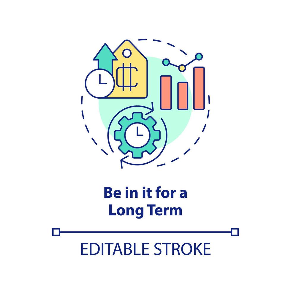 Be in it for long term concept icon. Investment in digital coins. Cryptocurrency tip abstract idea thin line illustration. Isolated outline drawing. Editable stroke. vector
