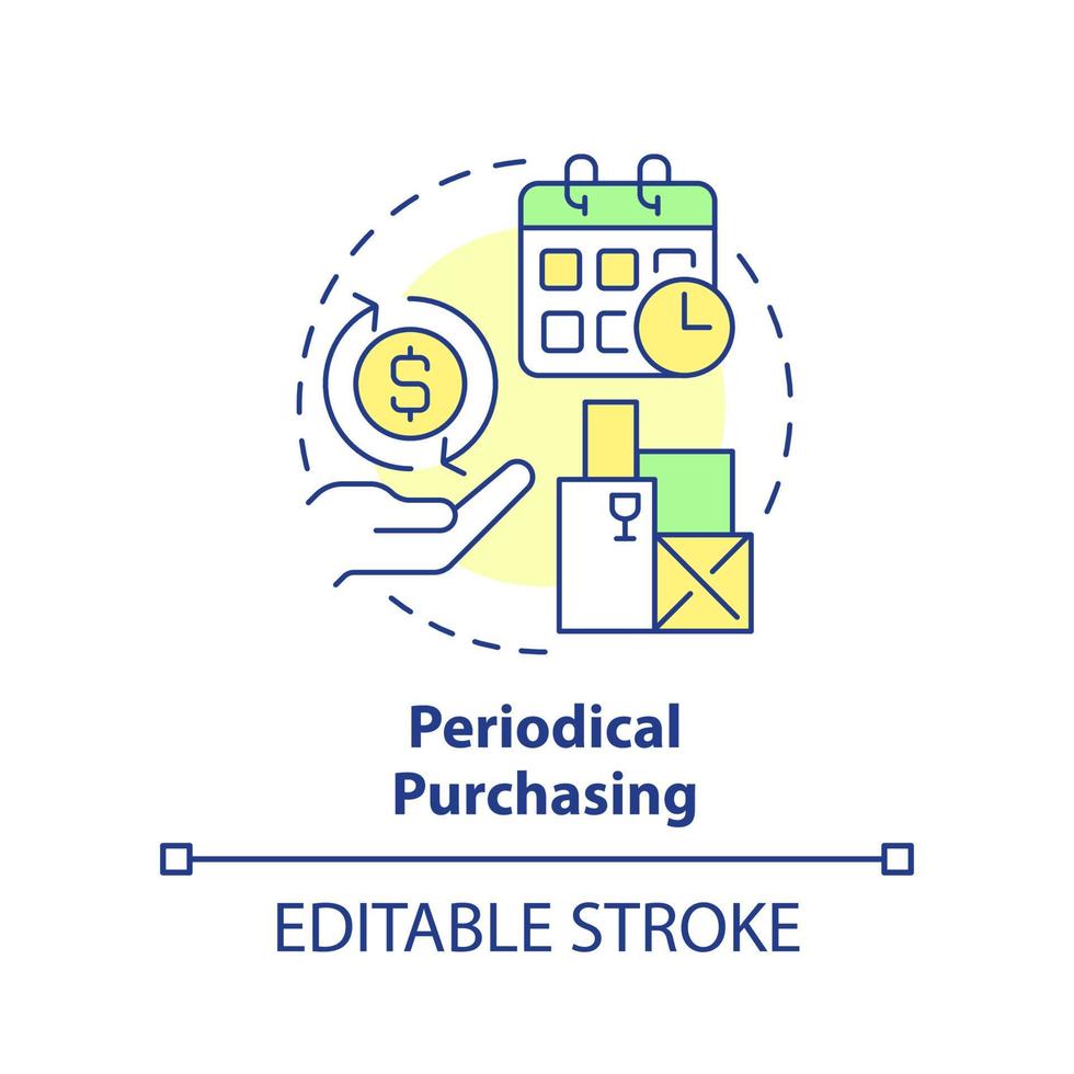 icono de concepto de compra periódica. método de adquisición formal idea abstracta ilustración de línea delgada. hacer pagos regulares. dibujo de contorno aislado. trazo editable. vector