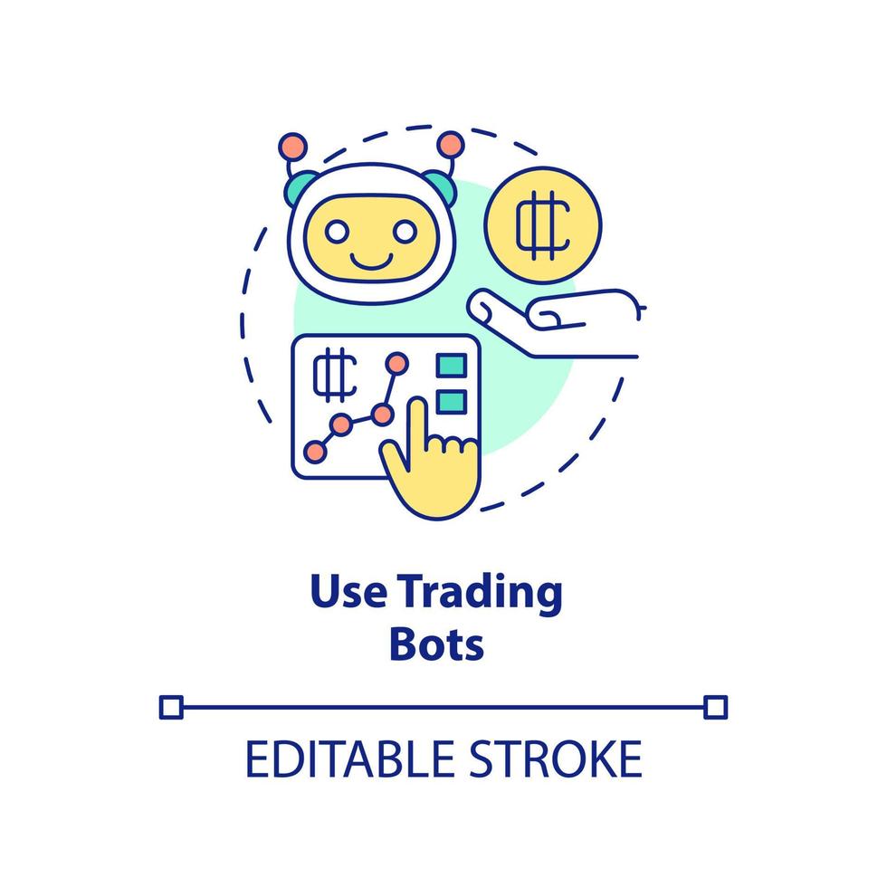 Use trading bots concept icon. Work with multiple platforms. Cryptocurrency tip abstract idea thin line illustration. Isolated outline drawing. Editable stroke. vector