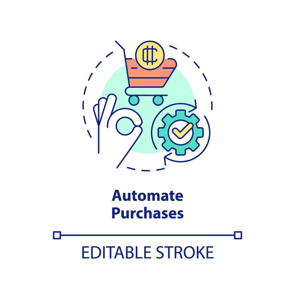 Automate purchases concept icon. Build schedule algorithm. Cryptocurrency tip abstract idea thin line illustration. Isolated outline drawing. Editable stroke. vector