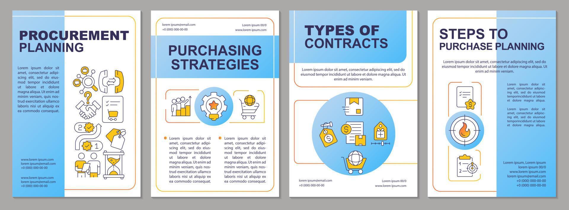 Successful procurement process blue brochure template. Strategies. Leaflet design with linear icons. Editable 4 vector layouts for presentation, annual reports.
