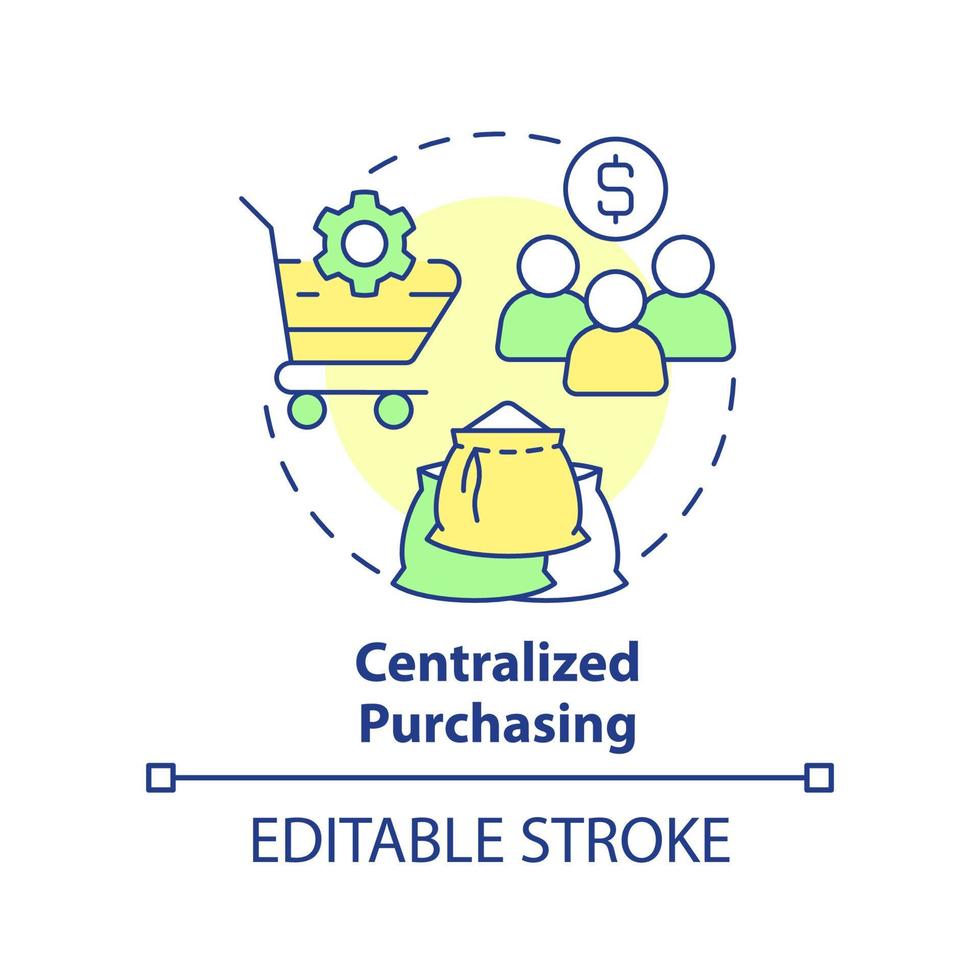 icono del concepto de compras centralizadas. método de adquisición formal idea abstracta ilustración de línea delgada. eficacia procesal. dibujo de contorno aislado. trazo editable. vector