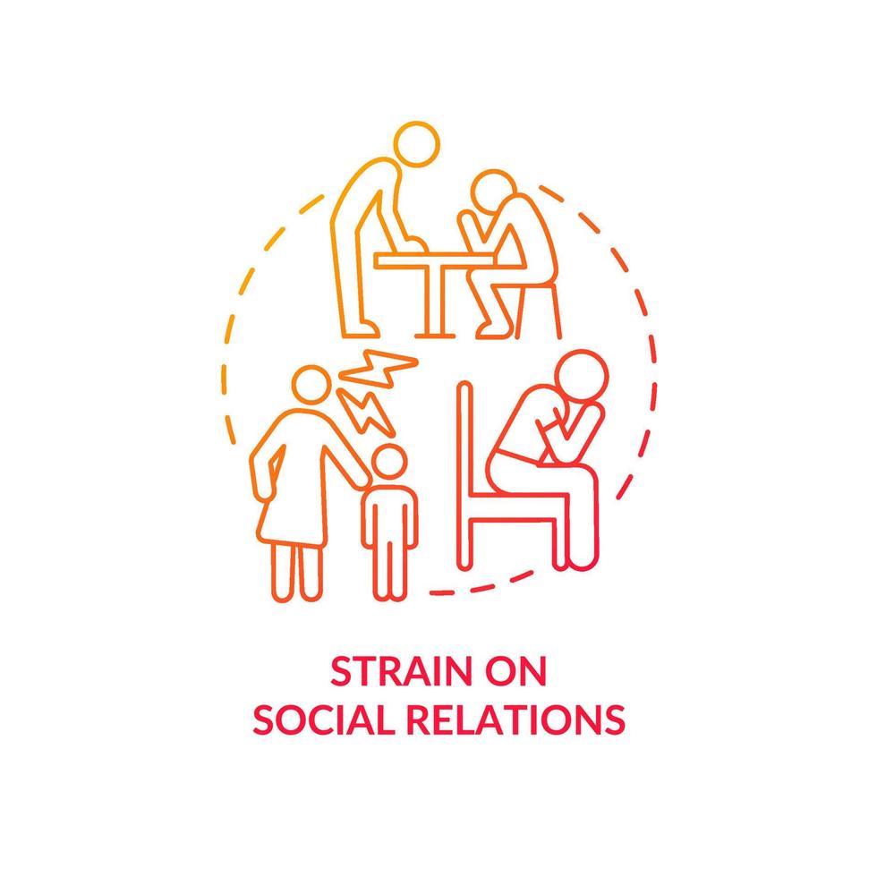 Strain on social relations red gradient concept icon. Communication. Negative effect of overcrowding abstract idea thin line illustration. Isolated outline drawing. vector