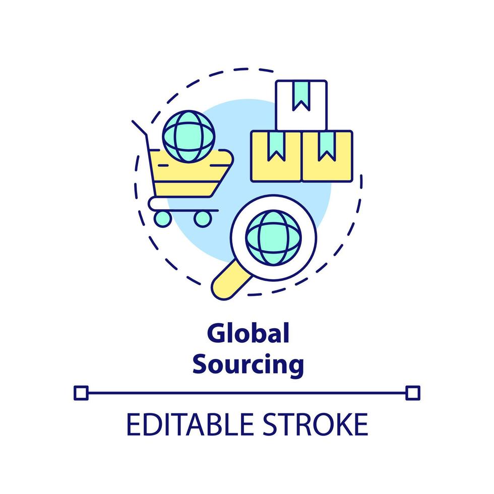 Global sourcing concept icon. Effective procurement strategy abstract idea thin line illustration. Foreign manufacturer. Isolated outline drawing. Editable stroke. vector