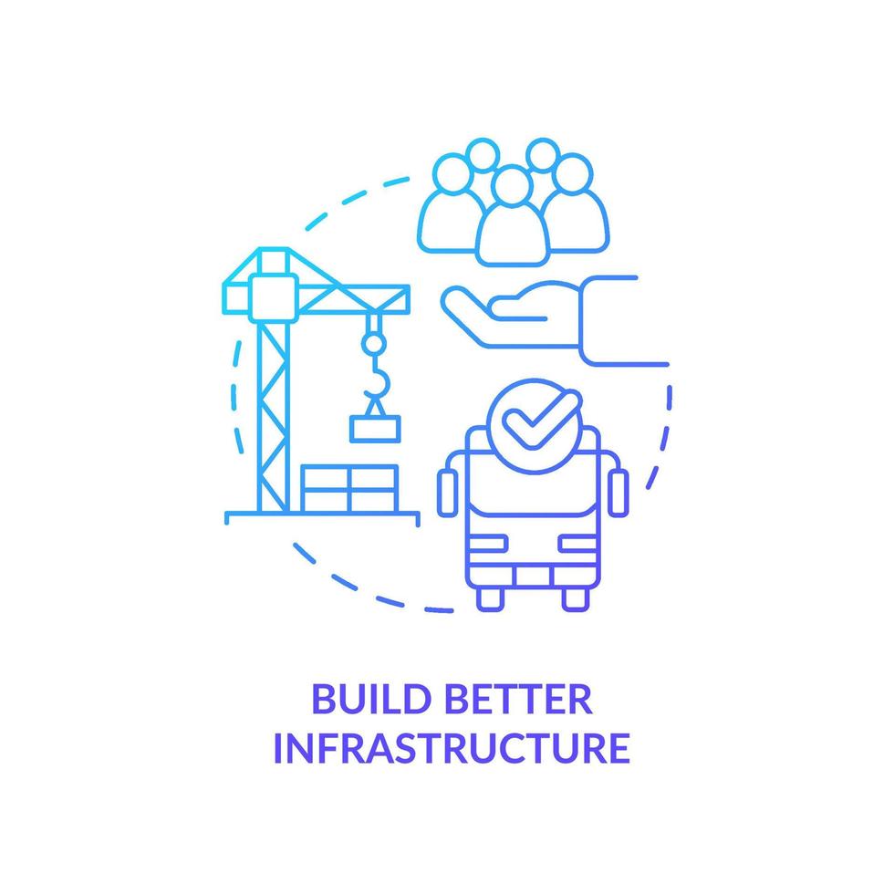Build better infrastructure blue gradient concept icon. City development. Reduction of overcrowding abstract idea thin line illustration. Isolated outline drawing. vector