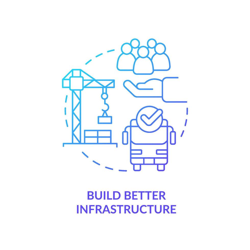 construir una mejor infraestructura icono de concepto de gradiente azul. desarrollo de la ciudad. reducción del hacinamiento idea abstracta ilustración de línea delgada. dibujo de contorno aislado. vector