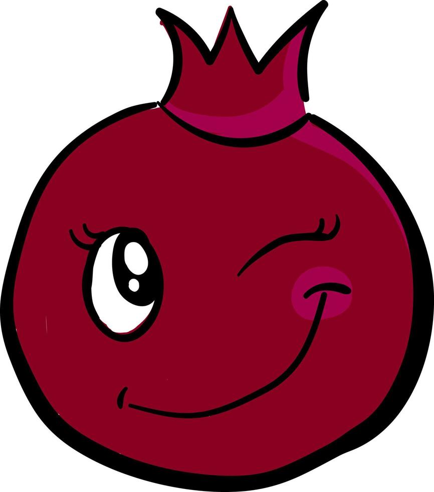 Winking pomegranate, illustration, vector on white background.