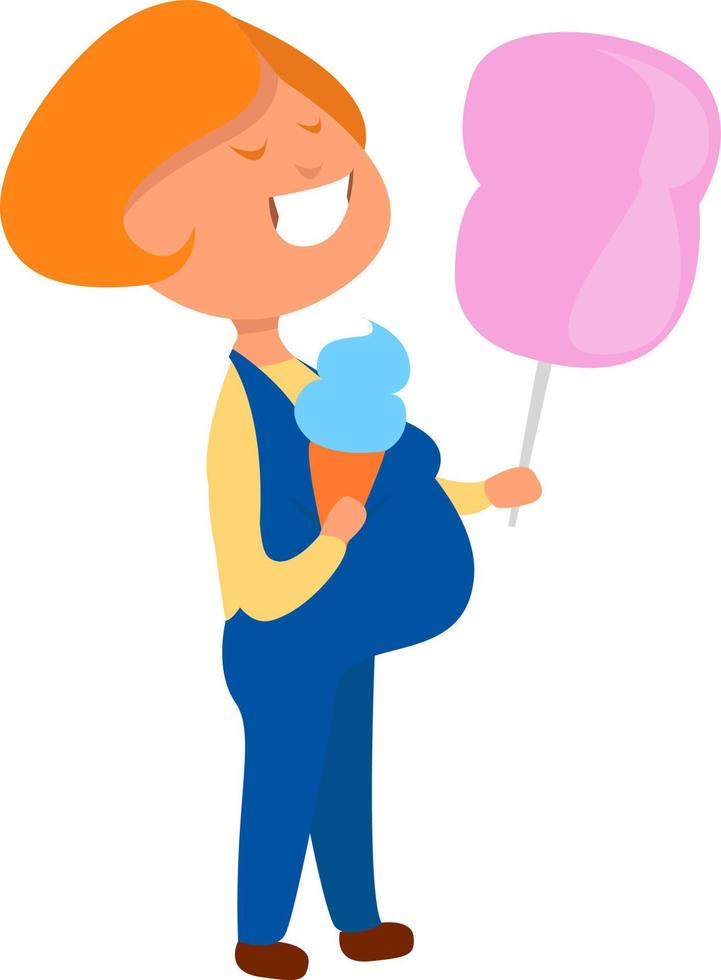 niña embarazada con dulces, ilustración, vector sobre fondo blanco