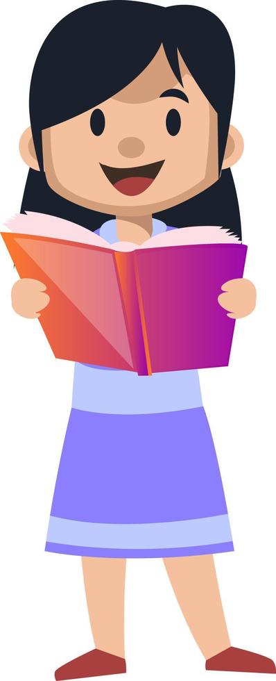 Girl reading a book, illustration, vector on white background.