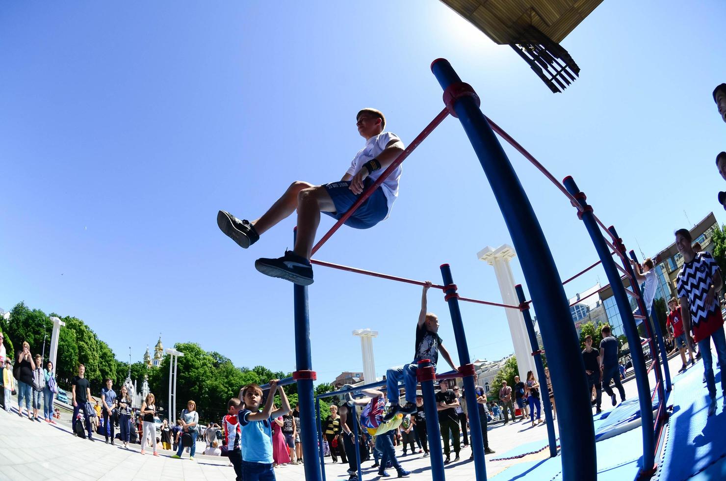 KHARKIV, UKRAINE - 27 MAY, 2018 Street workout show during the annual festival of street cultures photo