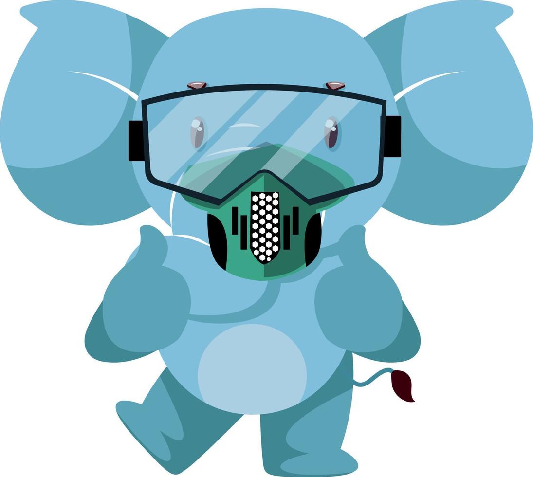 Elephant with mask, illustration, vector on white background.
