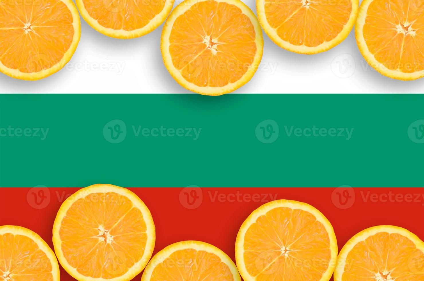 Bulgaria flag in citrus fruit slices horizontal frame photo
