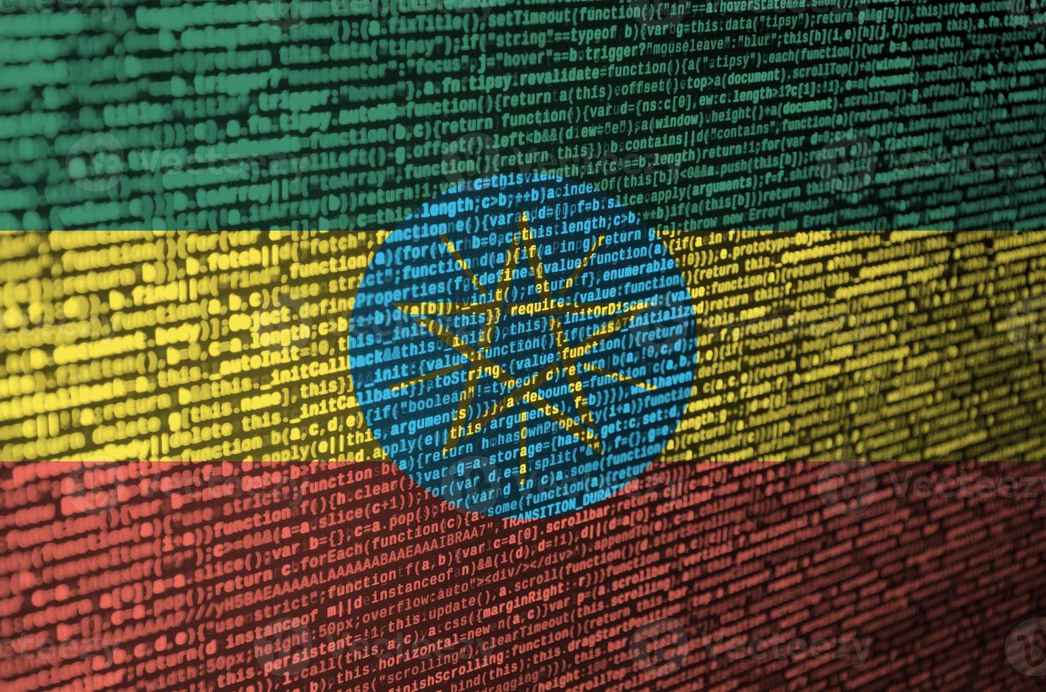 Ethiopia flag is depicted on the screen with the program code. The concept of modern technology and site development photo