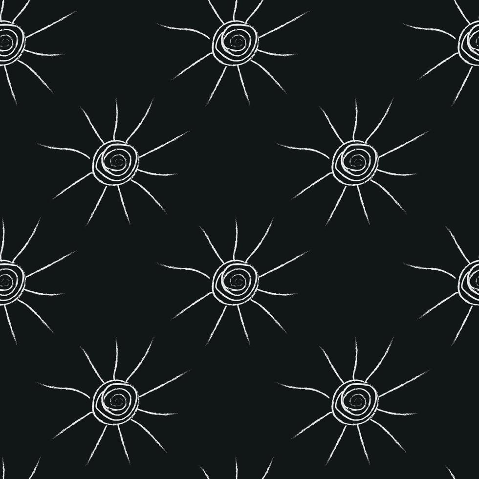 Doodle cosmic seamless pattern in childish style. Hand drawn abstract sun. Black and white. vector