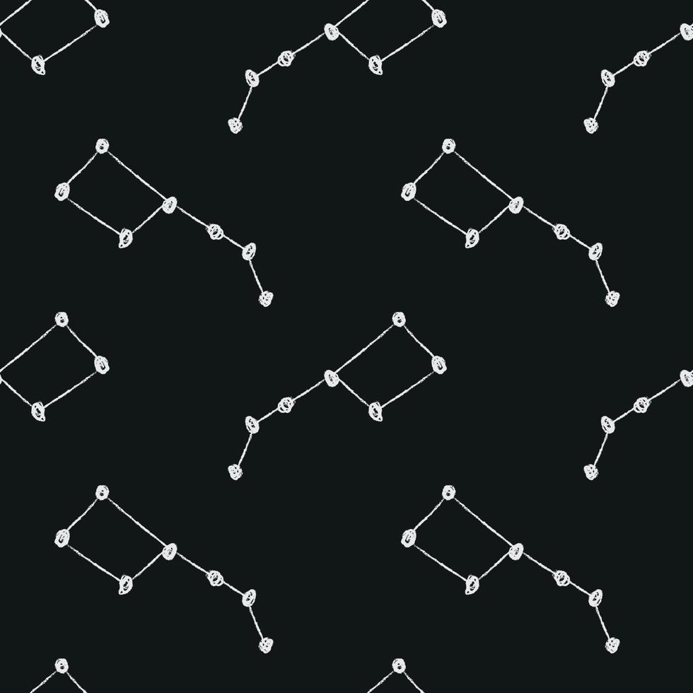 Doodle cosmic seamless pattern in childish style. Hand drawn abstract big dipper. Black and white vector