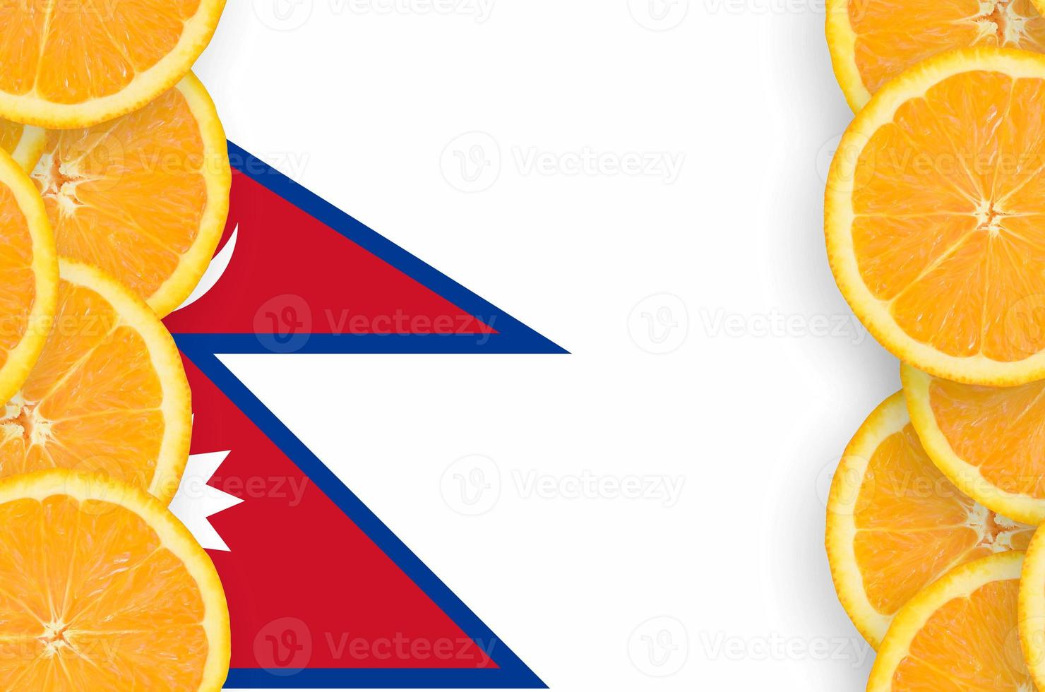 Nepal flag in citrus fruit slices vertical frame photo