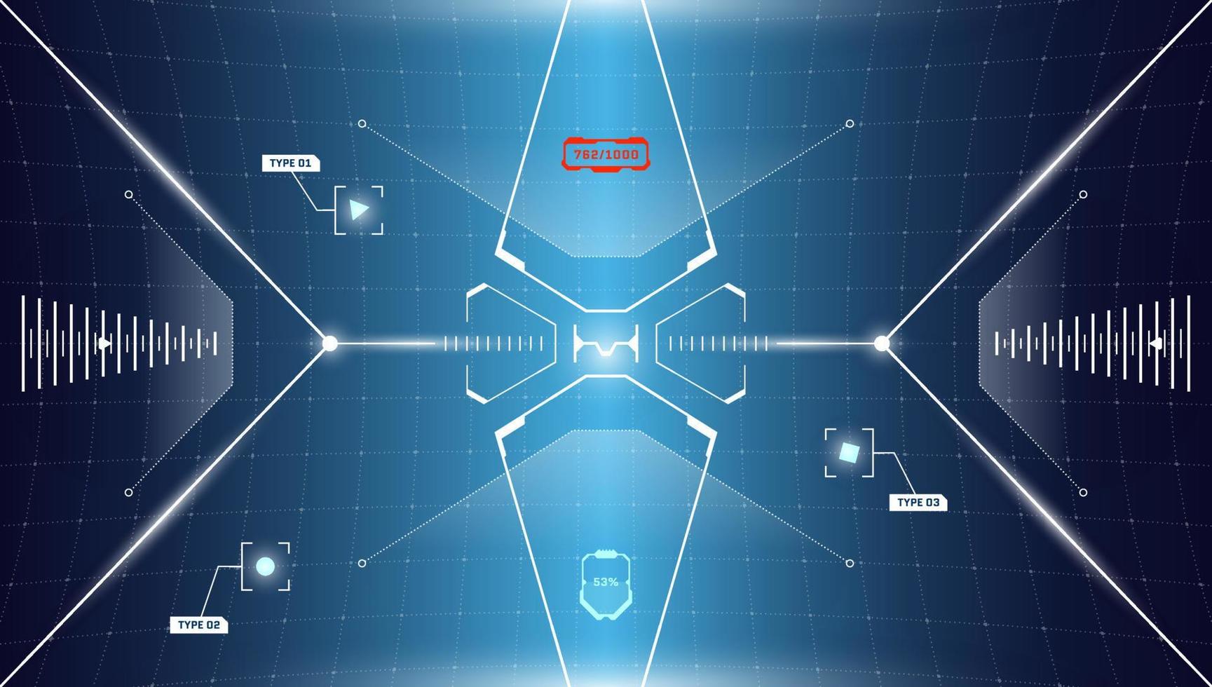 VR HUD digital futuristic interface cyberpunk screen. Sci-fi virtual reality technology head up display target. GUI UI spaceship dashboard panel. FUI viewfinder visor. Vector eps illustration