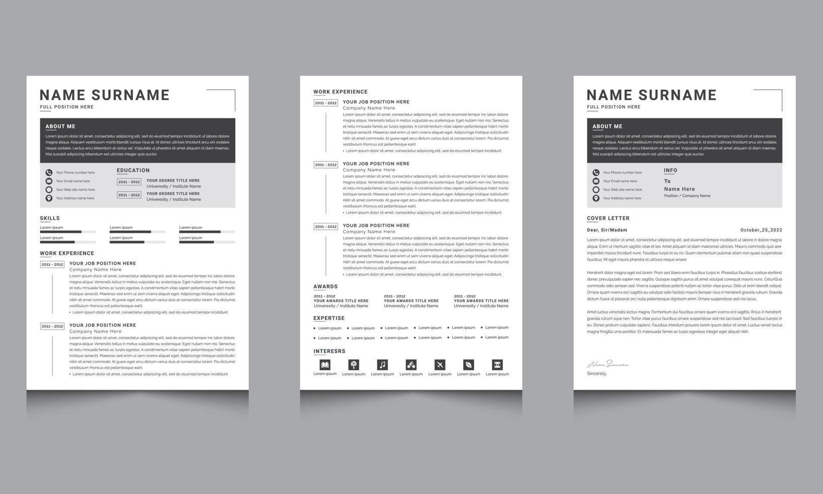 Clean and Professional cv Layouts Minimal Resume and Cover Letter Set vector