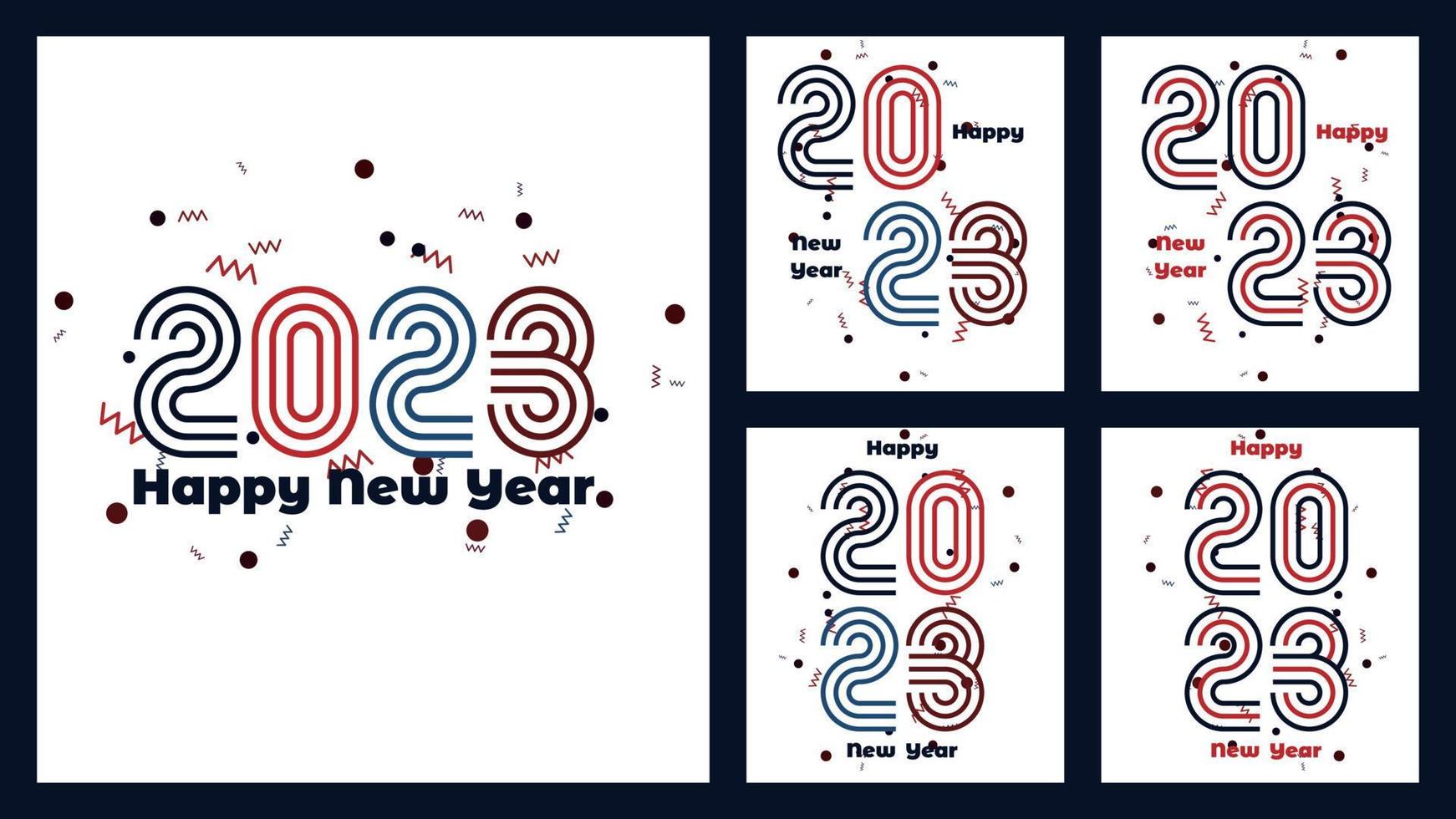 2023 New Year Square Poster Set with creative line concept vector
