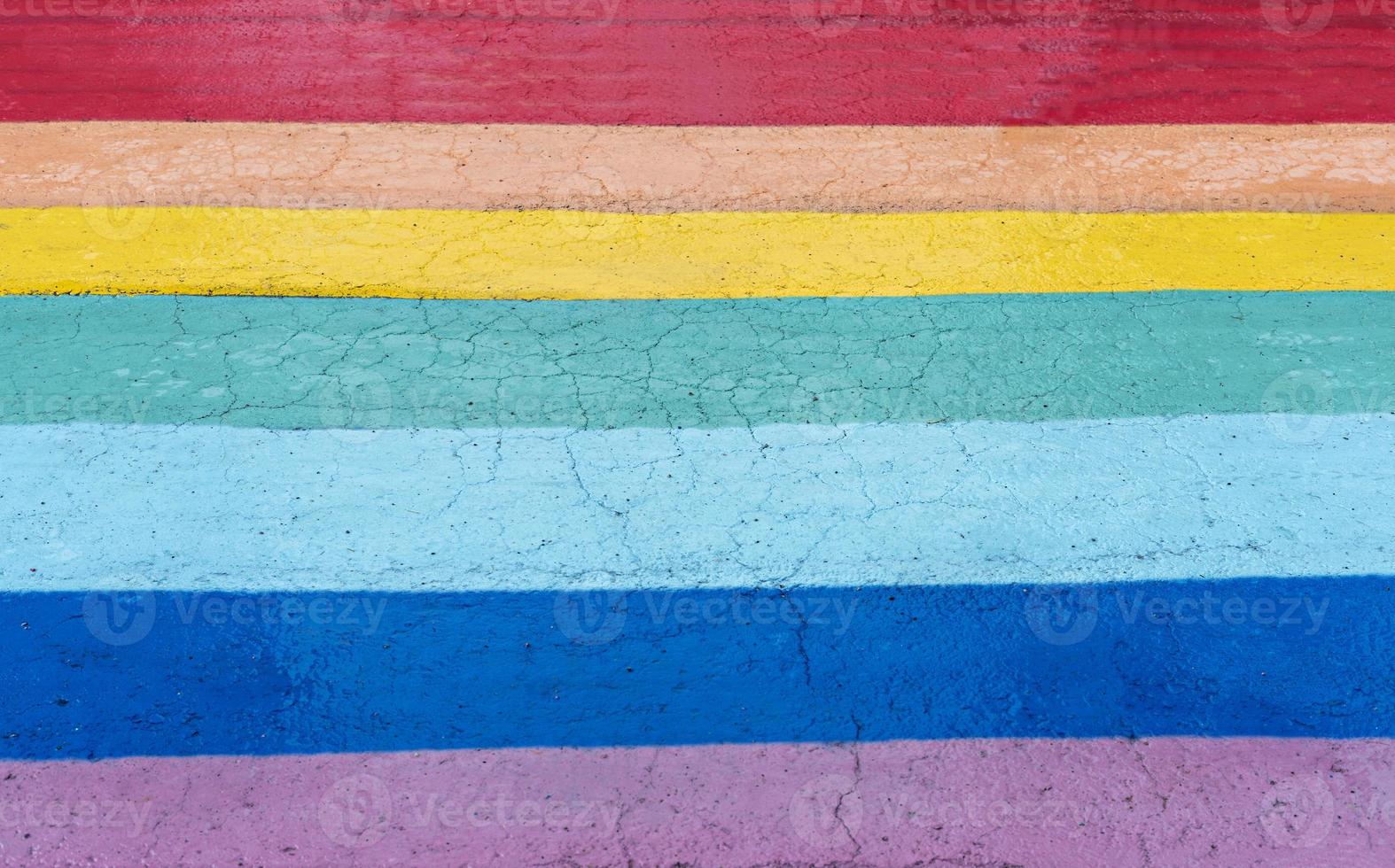 Rainbow background painted on asphalt path, copy space, colorful backdrop photo