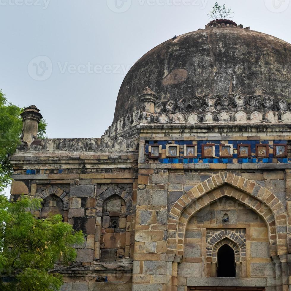 Mughal Architecture inside Lodhi Gardens, Delhi, India, Beautiful Architecture Inside Three-domed mosque in Lodhi Garden is said to be the Friday mosque for Friday prayer, Lodhi Garden Tomb photo