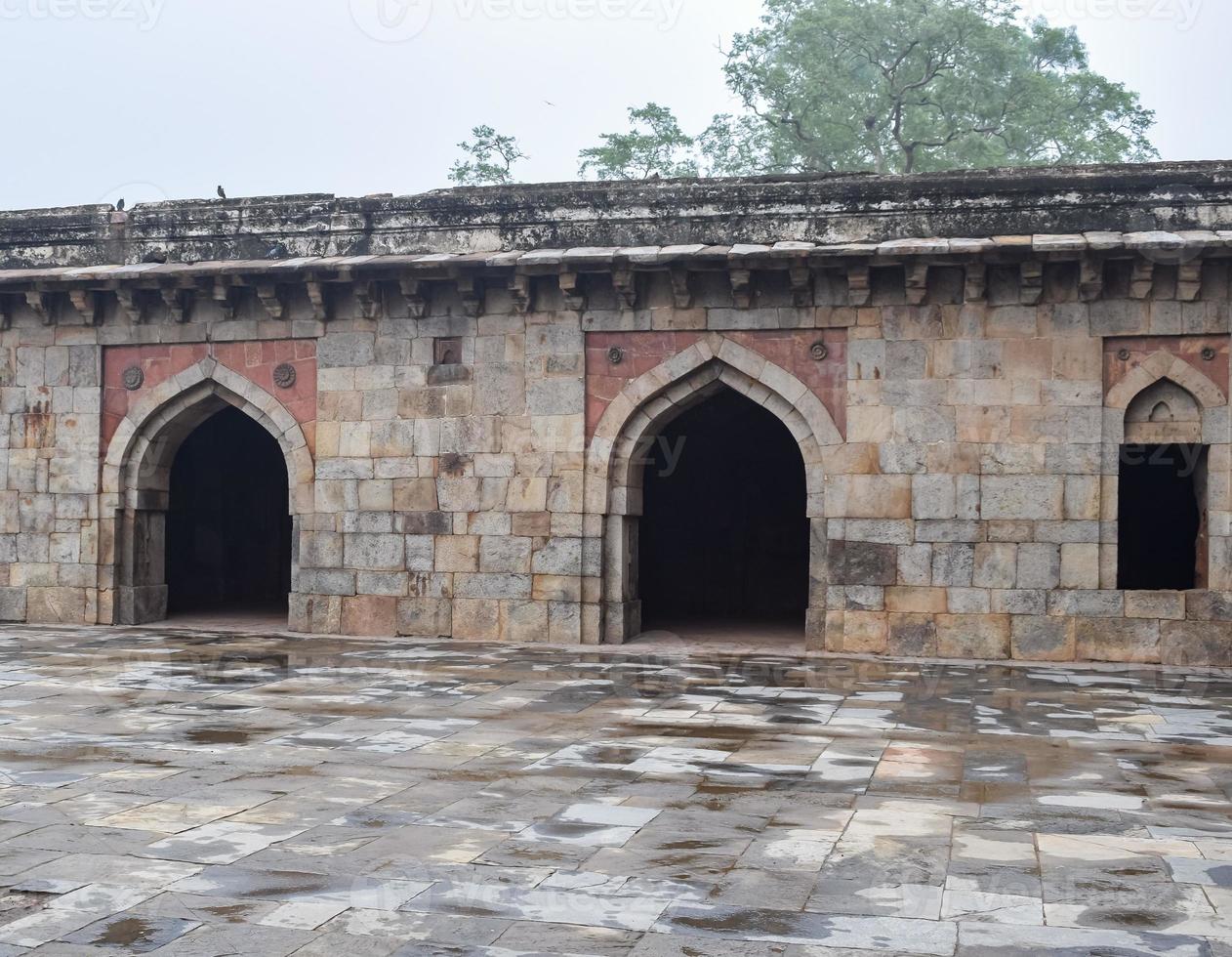 Mughal Architecture inside Lodhi Gardens, Delhi, India, Beautiful Architecture Inside Three-domed mosque in Lodhi Garden is said to be the Friday mosque for Friday prayer, Lodhi Garden Tomb photo