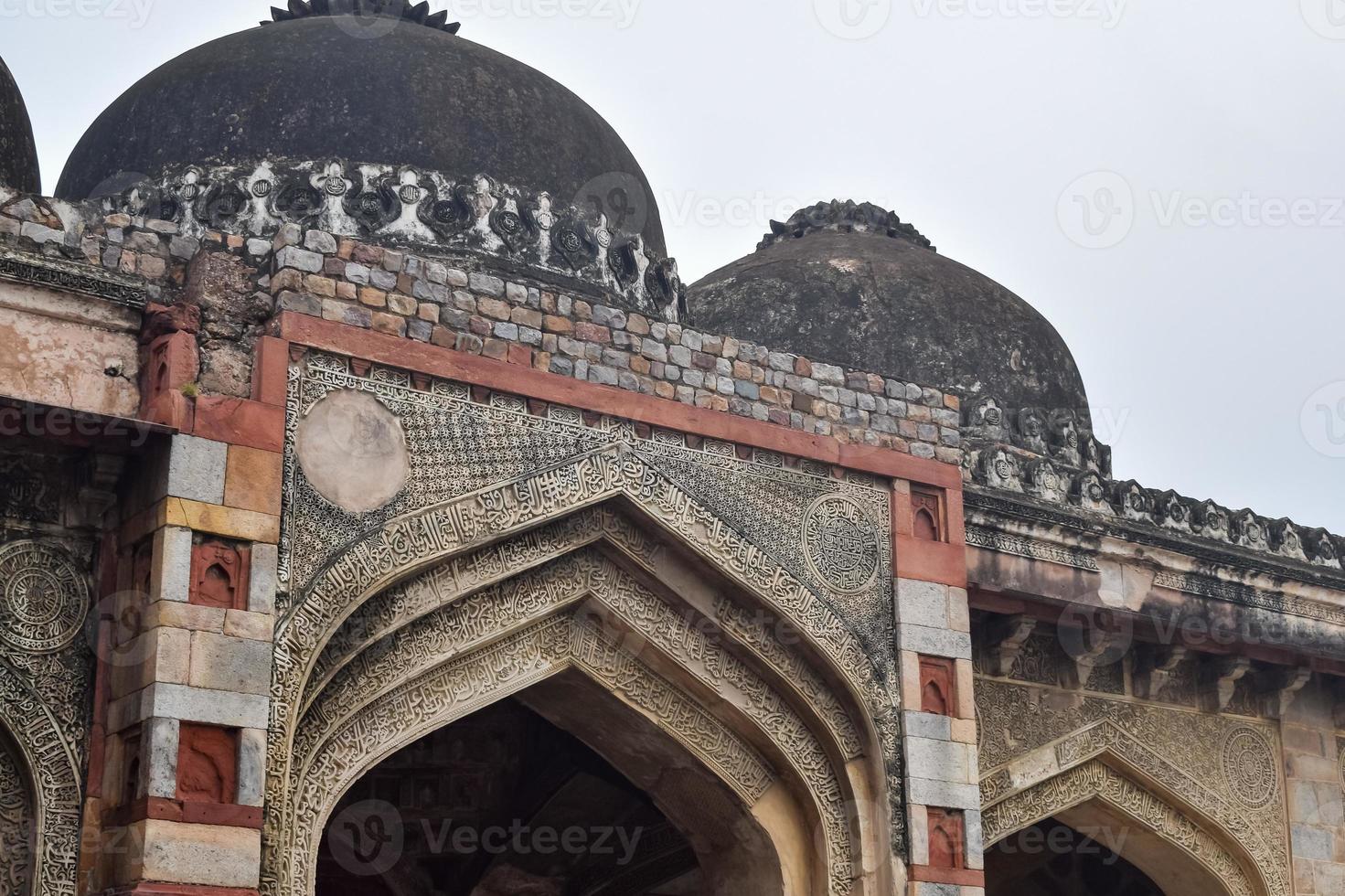 Mughal Architecture inside Lodhi Gardens, Delhi, India, Beautiful Architecture Inside Three-domed mosque in Lodhi Garden is said to be the Friday mosque for Friday prayer, Lodhi Garden Tomb photo