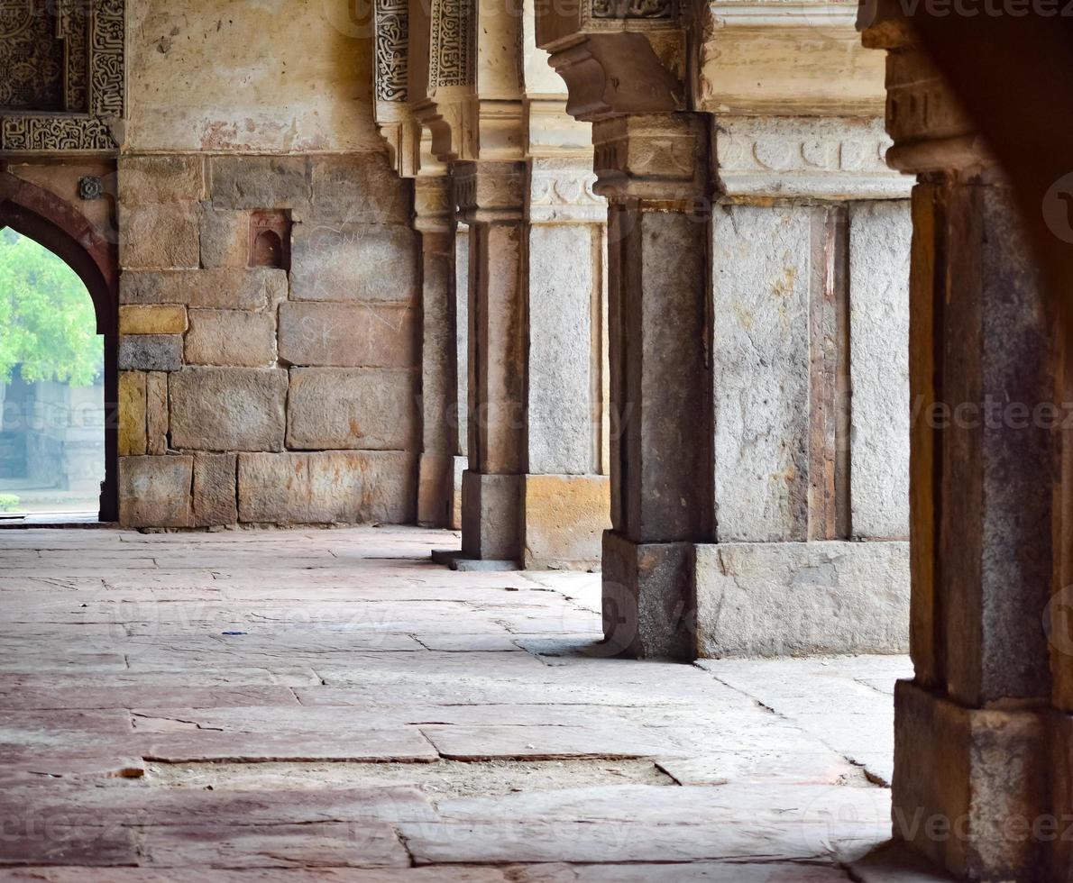 Mughal Architecture inside Lodhi Gardens, Delhi, India, Beautiful Architecture Inside Three-domed mosque in Lodhi Garden is said to be the Friday mosque for Friday prayer, Lodhi Garden Tomb photo