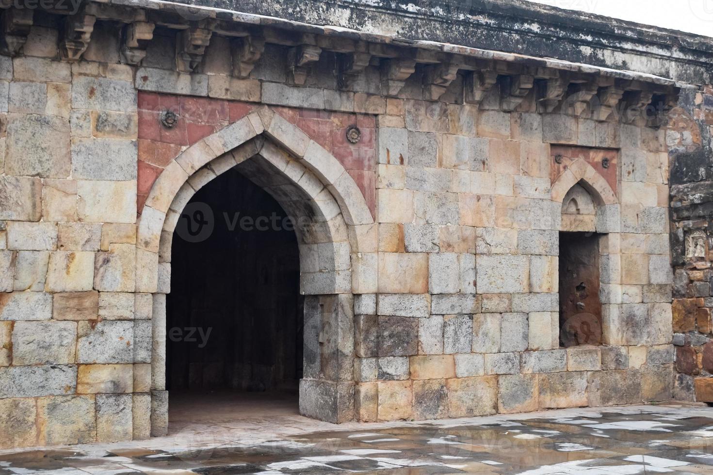 Mughal Architecture inside Lodhi Gardens, Delhi, India, Beautiful Architecture Inside Three-domed mosque in Lodhi Garden is said to be the Friday mosque for Friday prayer, Lodhi Garden Tomb photo
