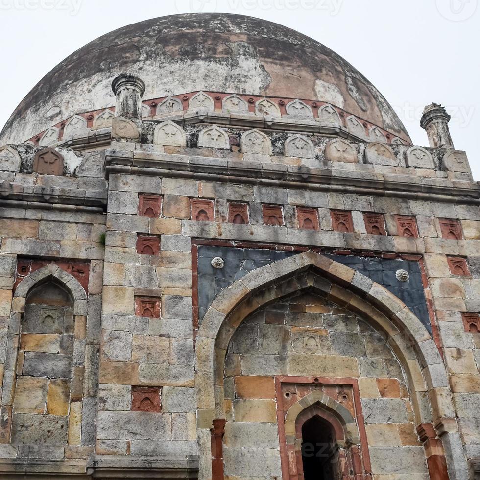 Mughal Architecture inside Lodhi Gardens, Delhi, India, Beautiful Architecture Inside Three-domed mosque in Lodhi Garden is said to be the Friday mosque for Friday prayer, Lodhi Garden Tomb photo