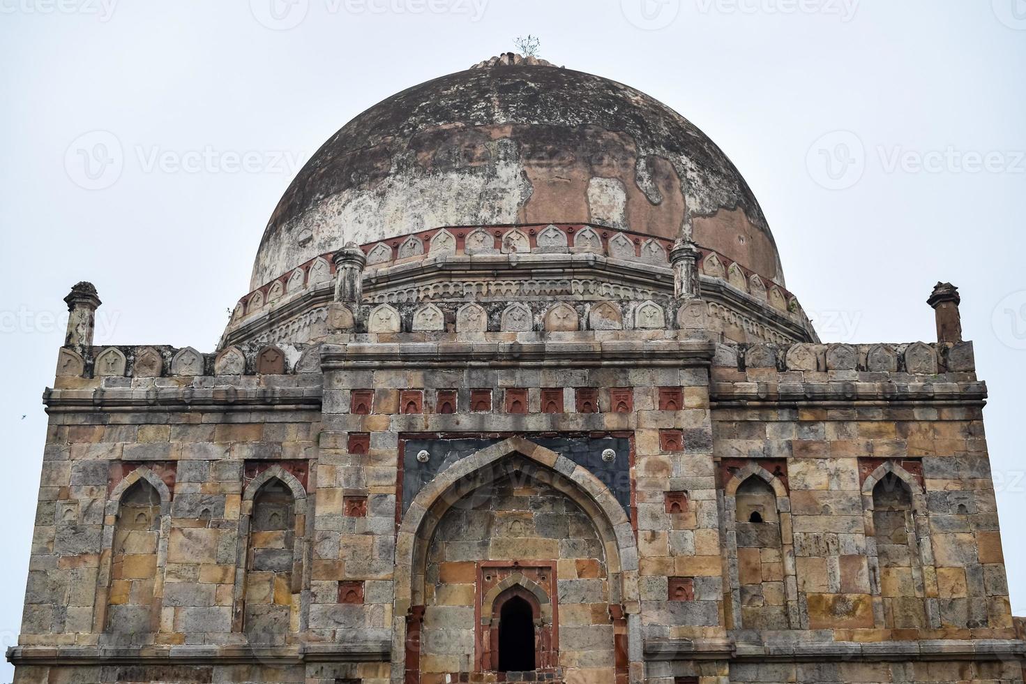 Mughal Architecture inside Lodhi Gardens, Delhi, India, Beautiful Architecture Inside Three-domed mosque in Lodhi Garden is said to be the Friday mosque for Friday prayer, Lodhi Garden Tomb photo