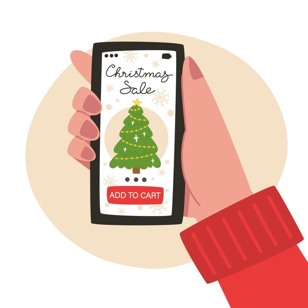 Online shopping of Christmas gifts on a smartphone vector