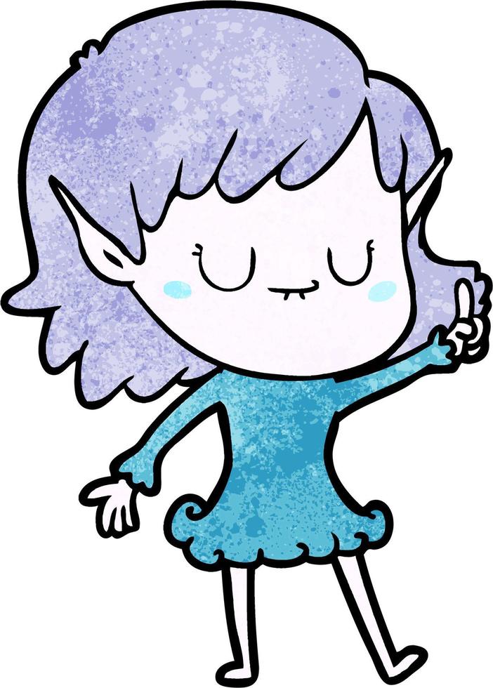 Retro grunge texture cartoon alien girl vector