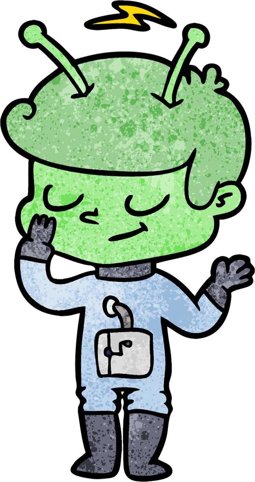 Retro grunge texture cartoon alien spaceman vector