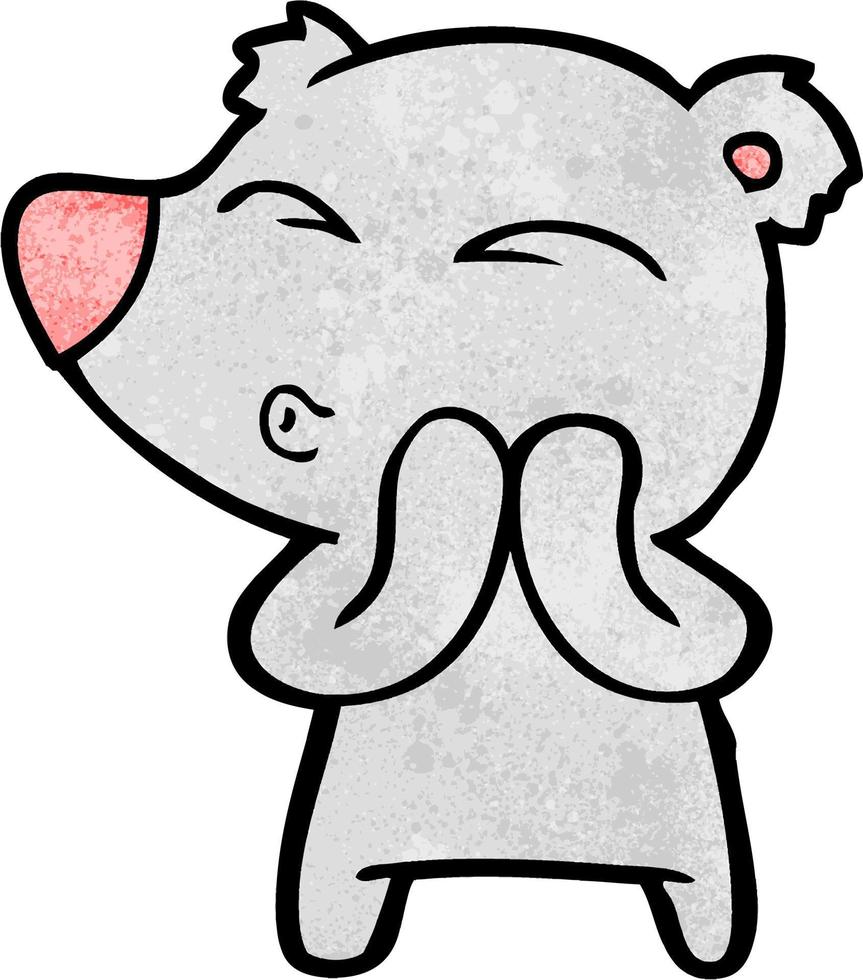 Retro grunge texture cartoon bear whistling vector