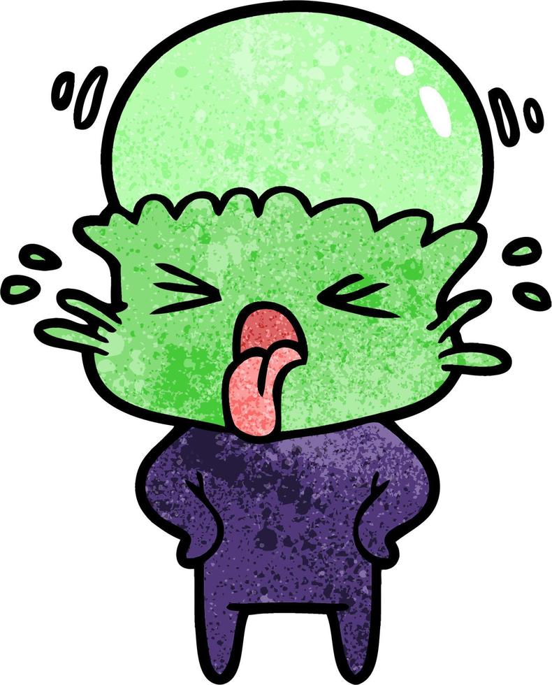 Retro grunge texture cartoon alien tongue out vector