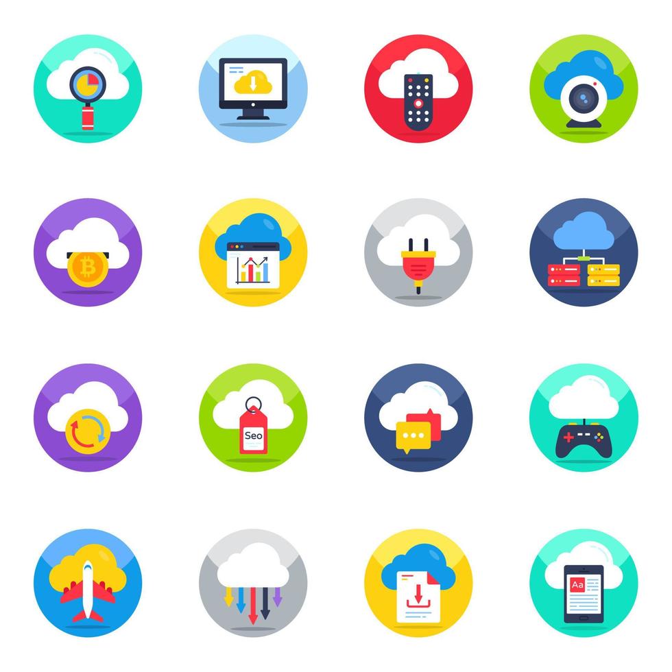 Pack of Cloud Computing and Devices Flat Icons vector